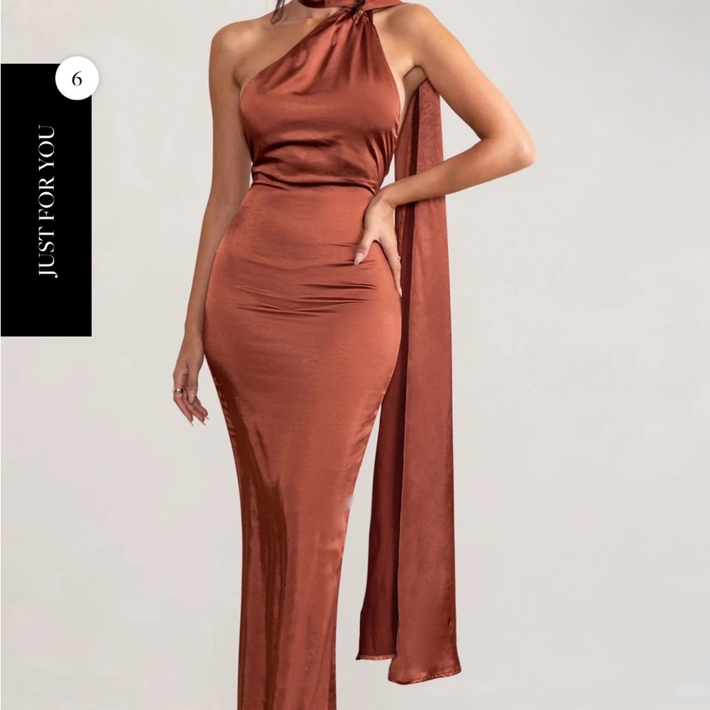Elegant One-Shoulder Brown Dress